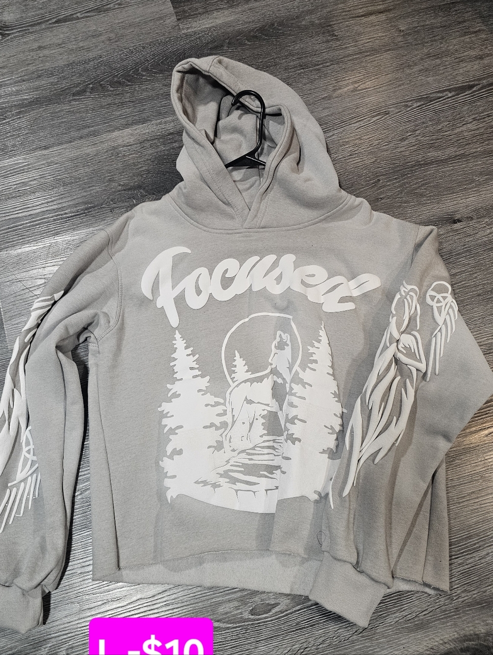 Focused Wolf Graphic Hoodie - Light Gray